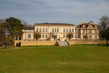 Ostromecko, kujawsko-pomorskie / Poland - April, 3, 2019:. An old palace in a spa town. A stylish hotel in a village in Central Europe. Season of the spring.のeditorial素材