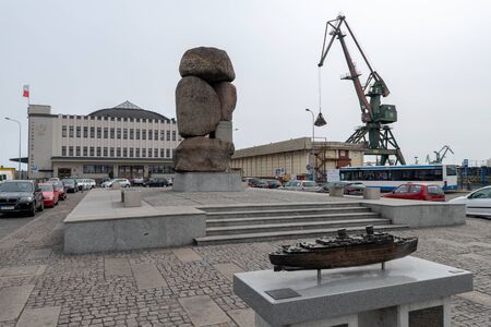 Gdynia, pomorskie / Poland - May, 9, 2019: Passenger port in Gdynia. Old harbor buildings in Central Europe. Season of the spring.のeditorial素材