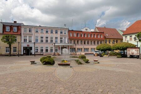 Polczyn Zdroj, Zachodniopomorskie / Poland - May, 10, 2019: Po. Market and park in a small town. Spa resort in Pomerania in Central Europe. Season of the spring.のeditorial素材