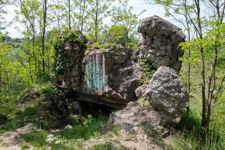 Walcz, zachodniopomorskie / Poland - May, 24, 2019: Old German fortifications in Pomerania. Wareg group Brickyard - open-air museum and fortification of the Pomeranian embankment. Season of the spring.のeditorial素材