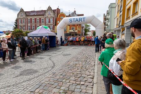 Czluchow, pomorskie / Poland - May, 25, 2019: Tura Run - street competition in a small town. Athletics competition named after Henryk Pliszka. Season of the spring.のeditorial素材