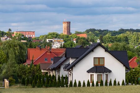 Czluchow, Pomeranian Voivodeship / Poland - June 16, 2019:. A view of the Teutonic tower from the...