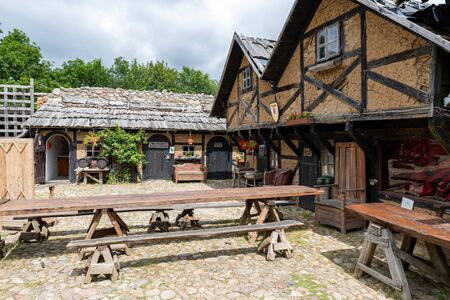 Stare Drawsko, zachodniopomorskie / Polska - July 9, 2019: Old ruins of the Joanit castle in Central Europe. Old medium stronghold between two lakes. Season of the summer.のeditorial素材