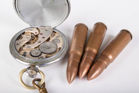 Old analog watch mechanism and ammunition. Modes and mechanisms of the precision mechanism. Light...