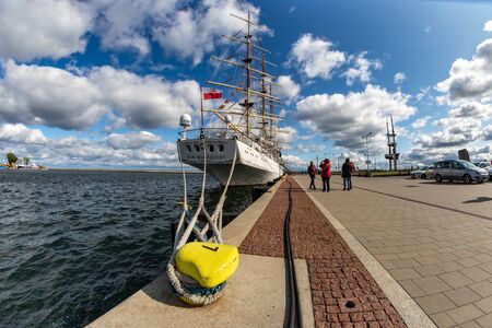 Gdynia, pomorskie / Poland-September, 18,2019: j. Ship Dar Pomorza in Gdynia. A museum ship in a port in Central Europe. Autumn season.のeditorial素材