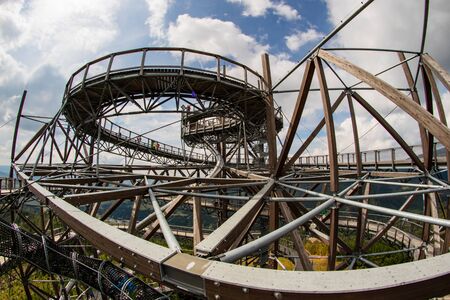 Velka Morava, Pardubick? kraj / Czech Republic - August, 14, 2018: Path in the clouds built in the Czech Republic. Steel construction in the mountains of Central Europe. Summer season.のeditorial素材