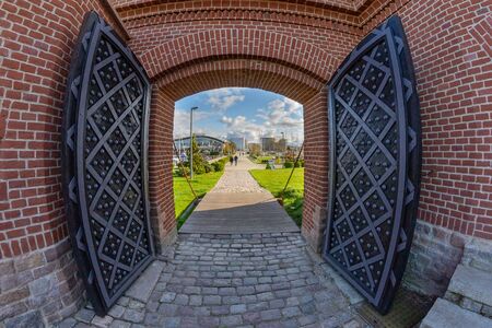 Kolobrzeg, zachodniopomorskie / Poland - October, 30, 2019: Bagna Reduta in KoÅobrzeg. Brick fort in Central Europe. Autumn season.のeditorial素材