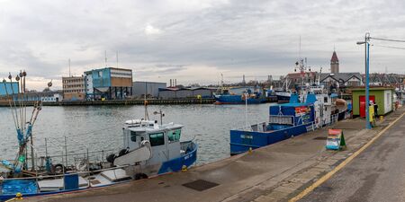 Wladyslawowo, pomorskie / Poland - January, 14, 2020: Fishing port in Central Europe. Entrance to the port and port quay in Wladyslawowo. Winter season.のeditorial素材