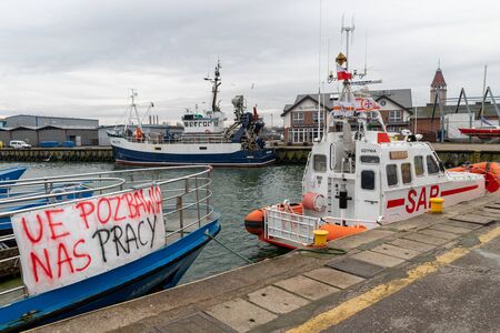 Wladyslawowo, pomorskie / Poland - January, 14, 2020: Protest of fishermen in Central Europe. Strike...