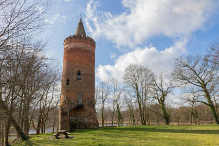 Golczewo, zachodniopomorskie / Poland - March, 4, 2020: Teutonic castle in Central Europe. Old stronghold built of red brick. Spring season.のeditorial素材