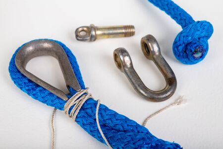 Repair of sailing ropes and slings. Sailor accessories. Light background.の写真素材