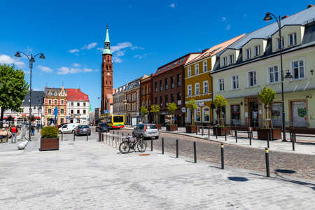 Starogard GdaÅski, pomorskie / Poland - May, 21, 2020: Old tenements on the market square in a small town. City center in Central Europe. Spring season.のeditorial素材