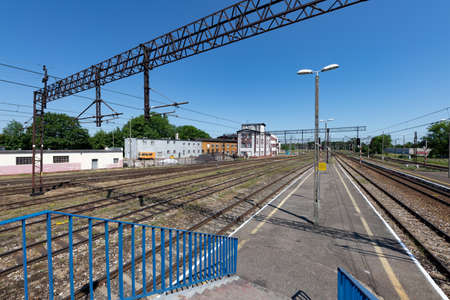 Bialogard, zachodniopomorskie / Poland-17 June 2020 .: Railway station in a small town in Central Europe. Buildings at the railway station. Summer season.のeditorial素材
