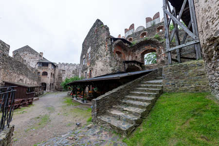 Bolkow, dolnoÅlÄskie / Poland-18 June 2020.:Old castle ruins in Central Europe. Medieval building made of stone. Summer season.のeditorial素材