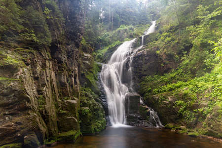Szklarska Poreba, dolnoÅlÄskie / Poland-June 19, 2020.::The Kamienczyk waterfall in southern Poland. Watercourse in mountainous terrain. Summer season.のeditorial素材