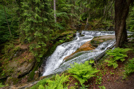 Piechowice, dolnoÅlÄskie / Poland-19 June 2020.: Szklarka waterfall in southern Poland. Watercourse in mountainous terrain. Summer season.のeditorial素材