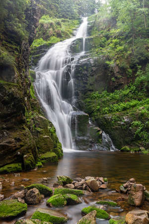 Szklarska Poreba, dolnoÅlÄskie / Poland-June 19, 2020.::The Kamienczyk waterfall in southern Poland. Watercourse in mountainous terrain. Summer season.のeditorial素材