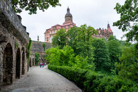 Piastow Slaski, dolnoÅlÄskie / Poland-June 21, 2020.:The historic Ksiaz castle in southern Poland. Well-kept historic estate in Central Europe. Summer season.のeditorial素材