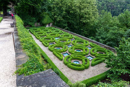 Piastow Slaski, dolnoÅlÄskie / Poland-June 21, 2020.:Old gardens in the castle estate in the south of Poland. Well-kept historic estate in Central Europe. Summer season.のeditorial素材