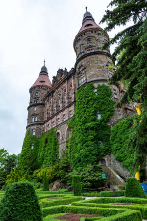Piastow Slaski, dolnoÅlÄskie / Poland-June 21, 2020.:The historic Ksiaz castle in southern Poland. Well-kept historic estate in Central Europe. Summer season.のeditorial素材