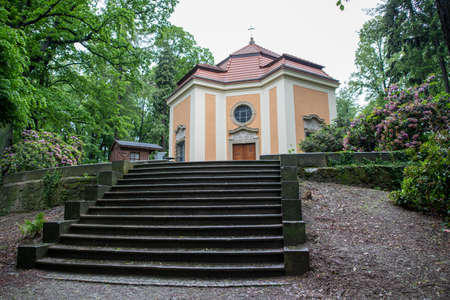 Piastow Slaski, dolnoÅlÄskie / Poland-June 21, 2020.: Castle chapel in the park of the Ksiaz castle. Historic. A small sacred building in Central Europe. Summer season.のeditorial素材
