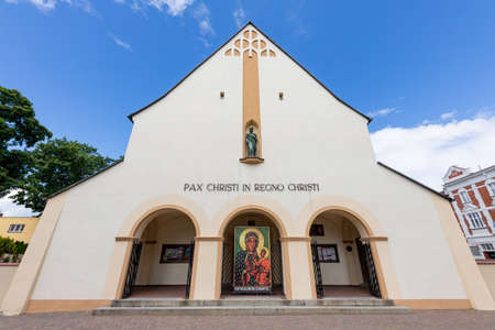 Czluchow, pomorskie / Poland-July, 12, 2020: Catholic temple in a small town. A church in the center of the city in Pomerania. Summer season.のeditorial素材