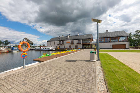 Naklo, Kujawsko Pomorskie / Poland - July, 23, 2020: A river harbor in a small town. A berth for boats sailing on rivers Season is summer.のeditorial素材