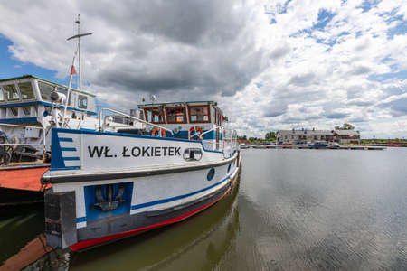 Naklo, Kujawsko Pomorskie / Poland - July, 23, 2020: A river harbor in a small town. A berth for boats sailing on rivers Season is summer.のeditorial素材