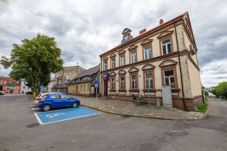 Lobzenica, wielkopolskie / Poland - July, 23, 2020: Polish Post Office building in a small town. The seat of the postal administration in Poland. Summer season.のeditorial素材