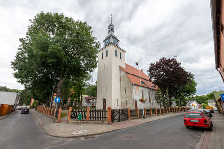 Lobzenica, wielkopolskie / Poland - July, 23, 2020: Catholic Church in a Small Town. Christian temple in Central Europe. Summer season.のeditorial素材