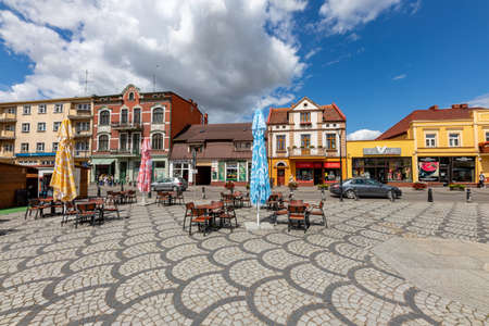 Naklo, Kujawsko Pomorskie / Poland - July, 23, 2020: Market Square and Monument in a Small Town. City center in Central Europe. Summer season.のeditorial素材