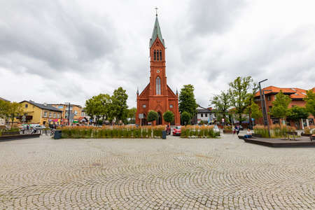 Kartuzy, pomorskie / Poland - August, 04, 2020: Market Square in a Small Town. City center in Central Europe. Summer season.のeditorial素材