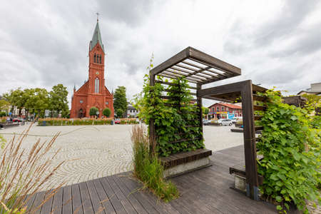 Kartuzy, pomorskie / Poland - August, 04, 2020: Market Square in a Small Town. City center in Central Europe. Summer season.のeditorial素材