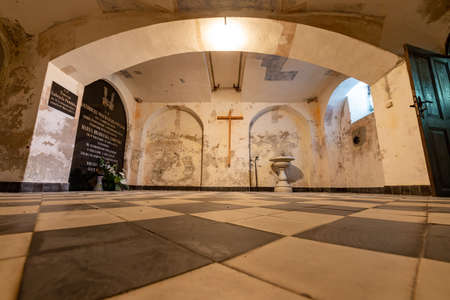 Potulice, kujawsko pomorskie / Poland - August, 05, 2020: Crypts in the vaults of a small chapel. The Potulicki tomb. Summer season.のeditorial素材