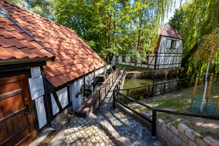 Slupsk, pomorskie / Poland - August, 06, 2020: Old mill buildings in Europe. Renovated old buildings converted into a museum. Summer season.のeditorial素材