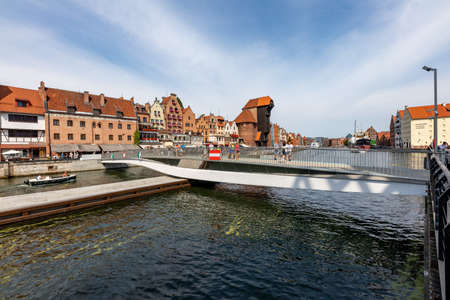 Gdansk, pomorskie / Poland - August, 8, 2020: New footbridge. A crossing for tourists in the Old Town in Gdansk. Summer season.のeditorial素材