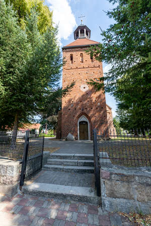 Sianow, pomorskie / Poland - August, 14, 2020: Catholic Church in a small town. Christian temple in Central Europe. Summer season.のeditorial素材