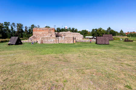 Venice, Kujawsko-Pomorskie / Poland - August, 16, 2020: Castle ruins in Central Europe. The old foundations of the castle are built of stone. Summer season.のeditorial素材