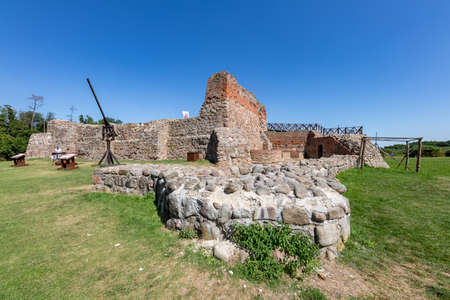 Venice, Kujawsko-Pomorskie / Poland - August, 16, 2020: Castle ruins in Central Europe. The old foundations of the castle are built of stone. Summer season.のeditorial素材