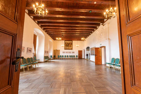 Golub Dobrzyn, Kujawsko-pomorskie / Poland - August, 25, 2020: Interiors of an old Teutonic stronghold in Central Europe. Historic stylized rooms and museum exhibits. The interior of the museum.のeditorial素材