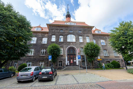 Slawno, Zachodniopomorskie / Poland - September, 10, 2020: City Hall building. The seat of government in a small town. Autumn season.のeditorial素材