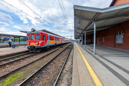 Lebork, Pomorskie / Poland - September, 09, 2020: Railway station in a small town. New building of the railway station. Autumn season.のeditorial素材