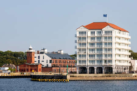 Darlowko, Zachodniopomorskie / Poland - September, 12, 2020: A fishing port in a small town. Seaport in Central Europe. Autumn season.のeditorial素材