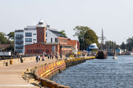Darlowko, Zachodniopomorskie / Poland - September, 12, 2020: A fishing port in a small town. Seaport in Central Europe. Autumn season.のeditorial素材