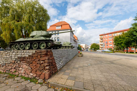Drawsko, Zachodniopomorskie / Poland - October, 09, 2020: T 34 tanks as a monument in Central Europe. National memorial site. Autumn season.のeditorial素材