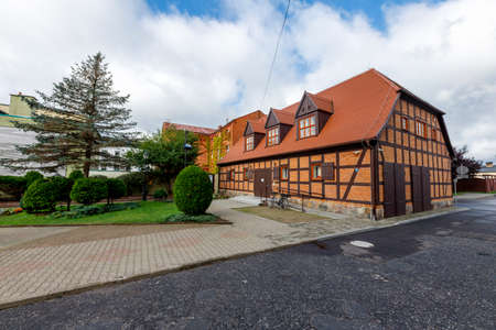 Drawsko, Zachodniopomorskie / Poland - October, 09, 2020: Old salt warehouse in Central Europe. A brick structure for storing materials. Autumn season.のeditorial素材