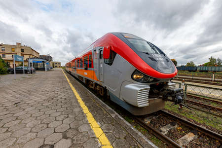 Chojnice, pomorskie / Poland - October, 16, 2020: Railway station in a small town. Buildings and...