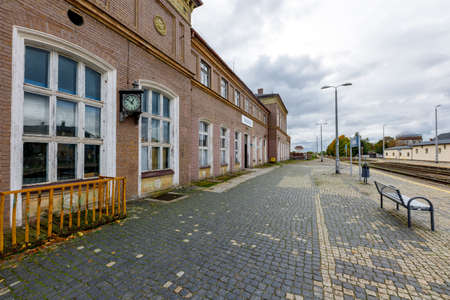 Chojnice, pomorskie / Poland - October, 16, 2020: Railway station in a small town. Buildings and railway infrastructure. Autumn season.のeditorial素材