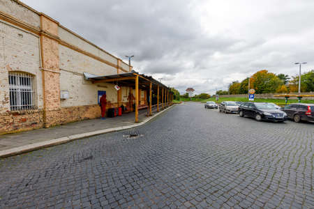 Chojnice, pomorskie / Poland - October, 16, 2020: Railway station in a small town. Buildings and railway infrastructure. Autumn season.のeditorial素材