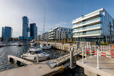 Gdynia, Pomorskie / Poland - October, 25, 2020: New marina for sailing boats. Central Europe port. Autumn season.のeditorial素材
